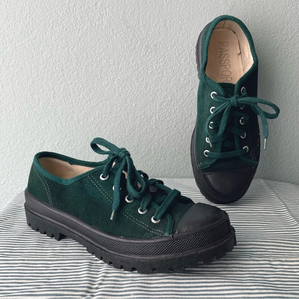 Passport | Green Suede Leather Gothic Grunge Platform Sneakers